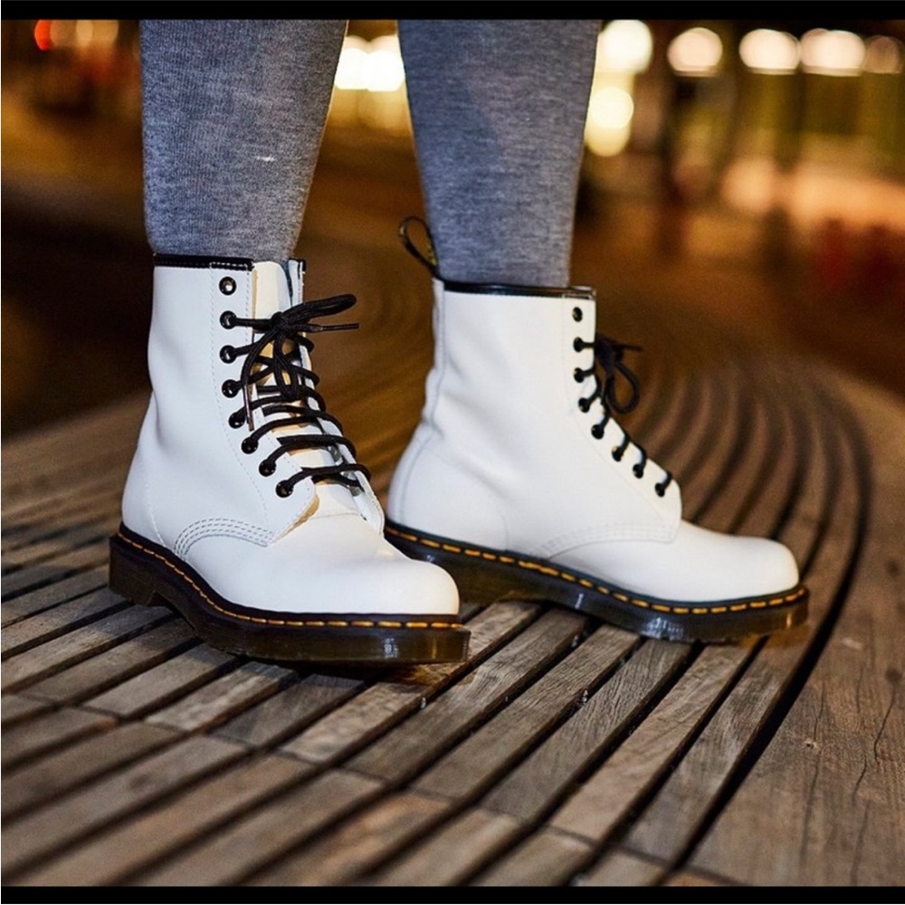 Dr. Martens 1469 White Combat Boots with Black Laces - Picture 5 of 7